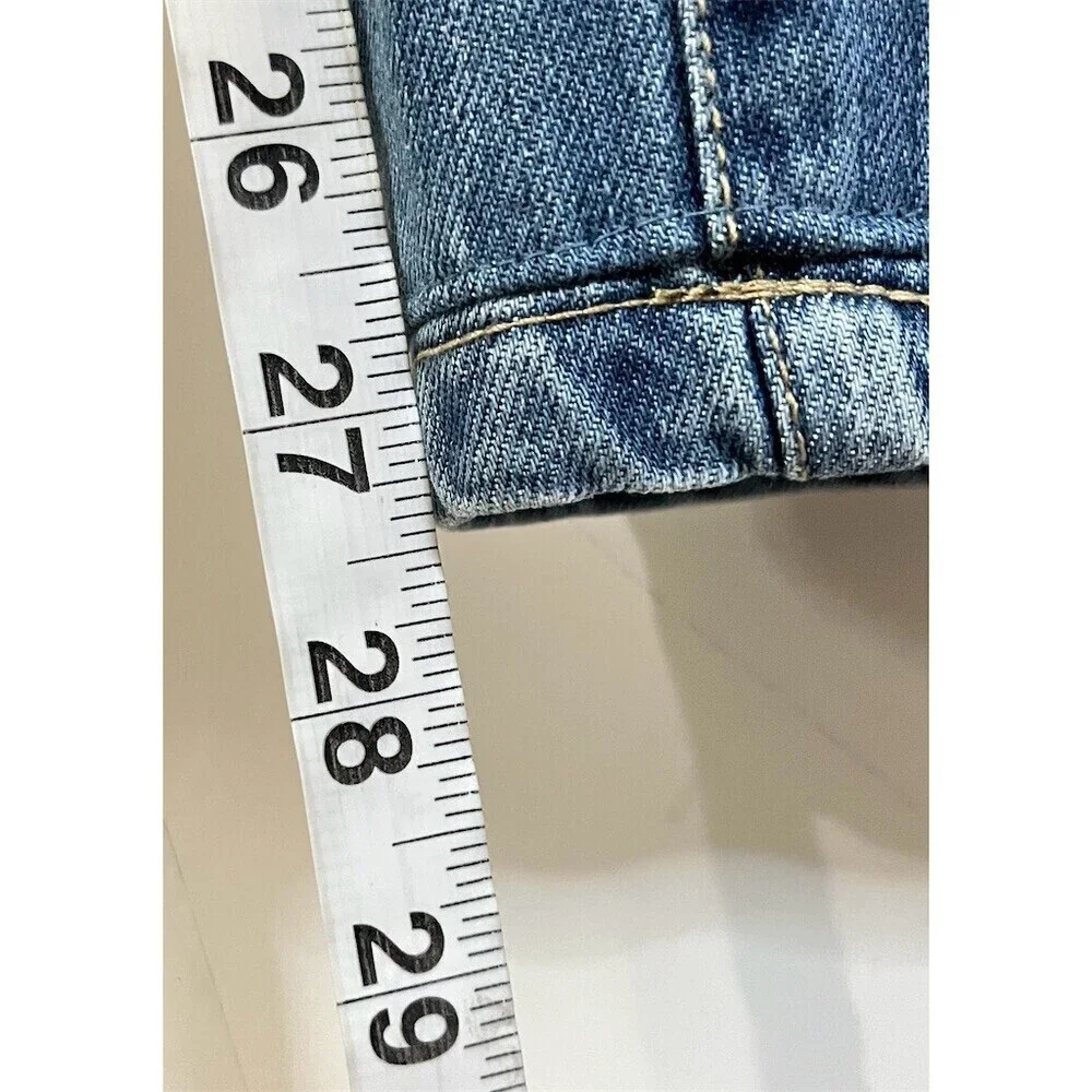 Lulus Women’s Denim Bib Overalls L Blue Distressed Straight Leg Adjustable